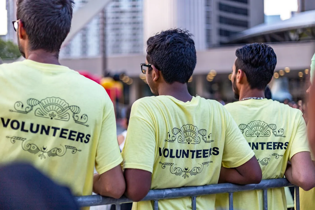 A group of volunteers in matching shirts